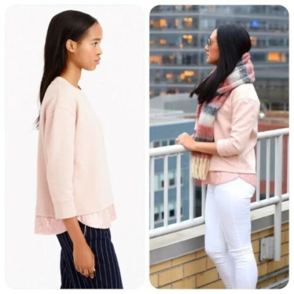 NWT J Crew Sequin Trim Sweatshirt Top Blush Pink E4182 Women's Size Large H12697 - Picture 5 of 12